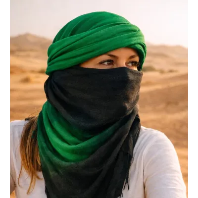 Touareg Two-Tone Green Cotton Chèche - Traclet Reference: 23354| Chapellerie Traclet