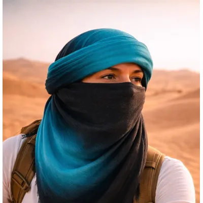 Chèche Touareg Bi Couleur Turquoise & Gris coton - Traclet