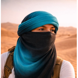 Chèche Touareg Bi Couleur Turquoise & Gris coton - Traclet