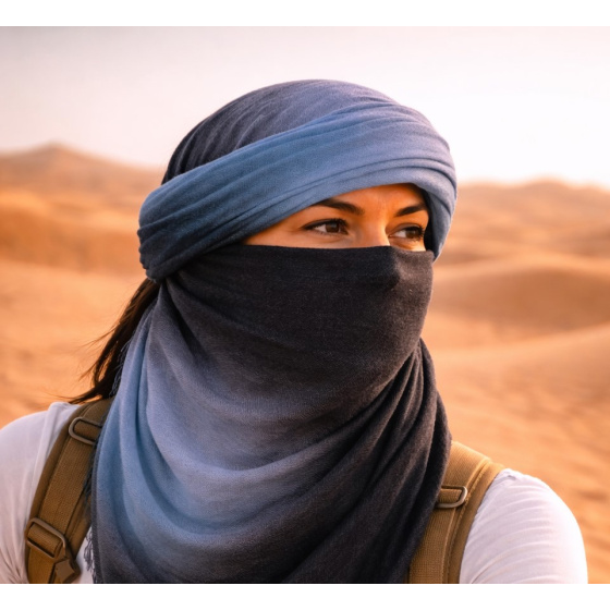 Chèche Touareg Bi Couleur Bleu & Noir coton - Traclet