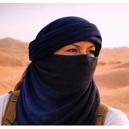 Two-Tone Navy Blue Touareg Chèche Cotton - Traclet