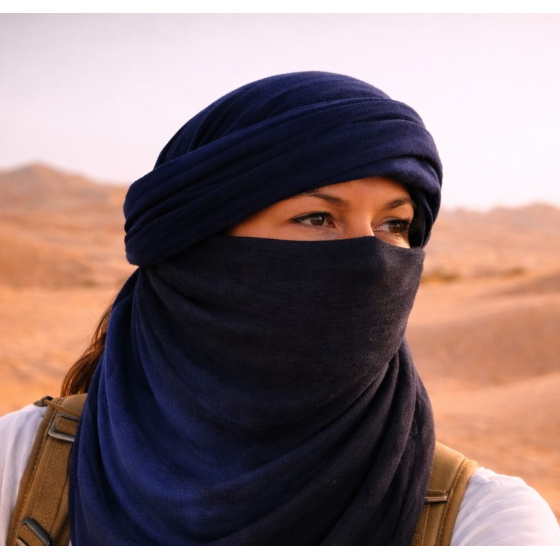 Two-Tone Navy Blue Touareg Chèche Cotton - Traclet