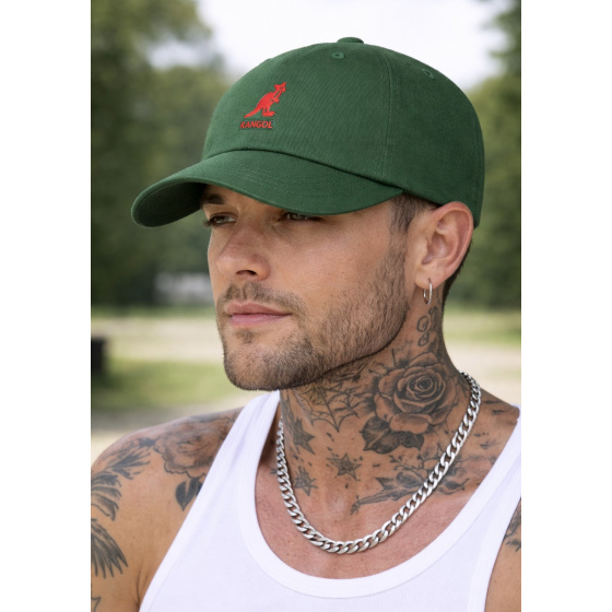 Casquette Washed Baseball Coton Vert Algue - Kangol
