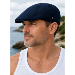 Bang Flat Cap Linen & Cotton Dark Navy - Traclet