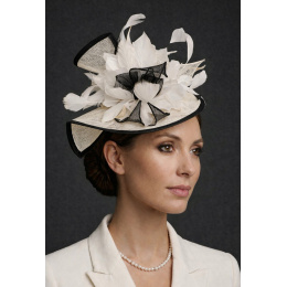 Nina Ivory & Black Ceremony Hat - Traclet