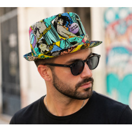 Chapeau PorkPie Caribe Pop Art Lin UPF 40+ - Traclet
