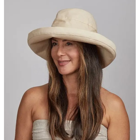 Foldable Summer Wide Brim Hat Sausalito Cotton Beige - Traclet