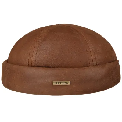 Catane Camel Leather Docker Beanie - Stetson Reference: 23697| Traclet hat shop