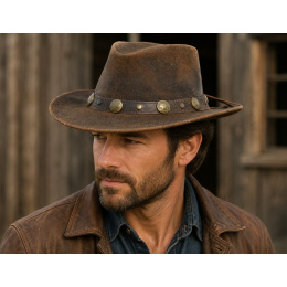 Chapeau Traveller Crackled Cuir Marron - Bullhide