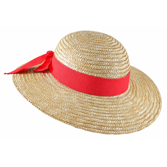 Capeline Paille Géraldine Ruban Rouge ou Marine - Traclet