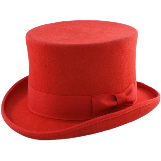 Chapeau Haut De Forme Mauro Feutre Rouge  - Traclet