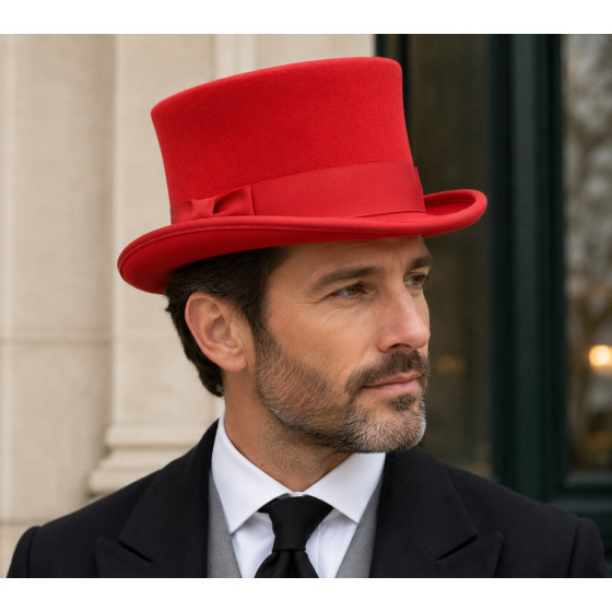 Chapeau Haut De Forme Mauro Feutre Rouge  - Traclet