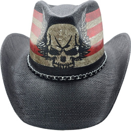 Chapeau Cowboy Dangerous Skull USA Paille Noir - Traclet