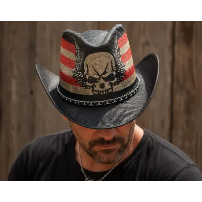 Dangerous Skull USA Black Straw Cowboy Hat - Traclet Reference: 23724 | Chapellerie Traclet