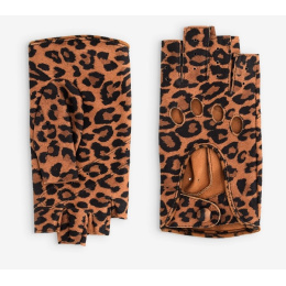Leopard Leather Driving Mittens / Gloves - Traclet