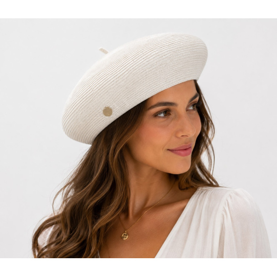 Audrey White Paper Straw Beret - Traclet