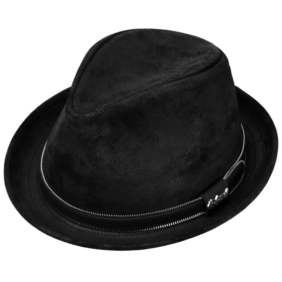 Balmoral Black Leather Trilby Hat