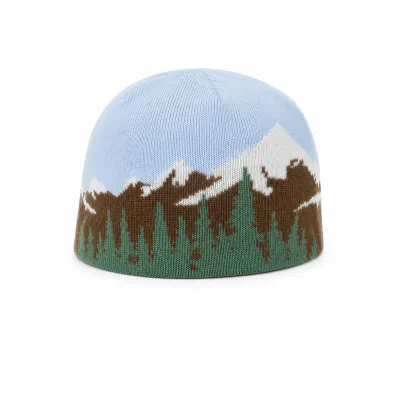 Bonnet en maille motif montagne bleu glace