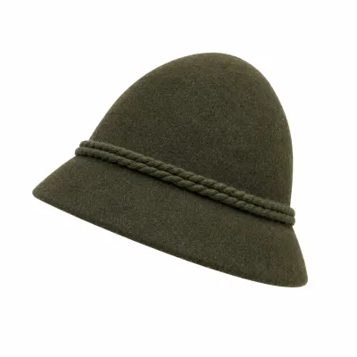 Chapeau Cloche en feutre Kaki -cordon décoratif