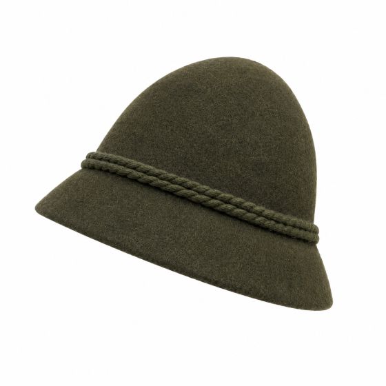 Chapeau Cloche en feutre Kaki -cordon décoratif