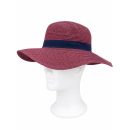Chapeau Capeline Rhodes Paille Papier Framboise G Marine - Traclet