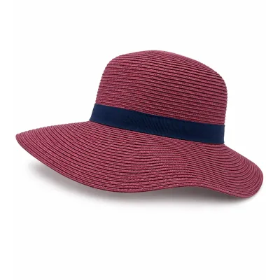 Chapeau Capeline Rhodes Paille Papier Framboise G Marine - Traclet