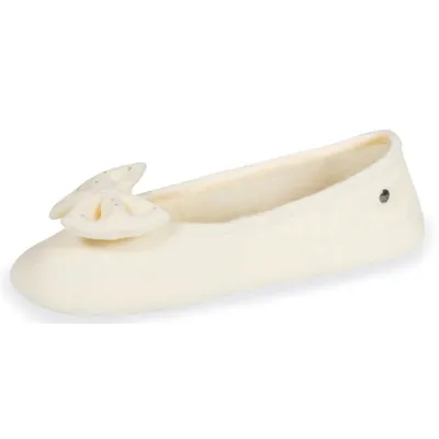 Chaussons Ballerines Femme Nœud Strasse Ivoire - Isotoner - Boutique Traclet Reference : 19046| Chapellerie Traclet