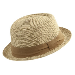 Chapeau PorkPie Ambérieux Paille Papier Beige UV 50+ - Traclet