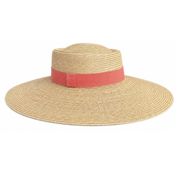 Chapeau en paille avec ruban rose