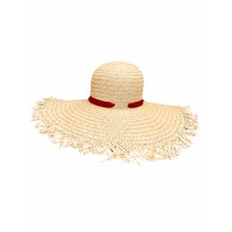 Capeline femme en paille avec ruban rouge