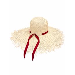 Capeline femme en paille avec ruban rouge