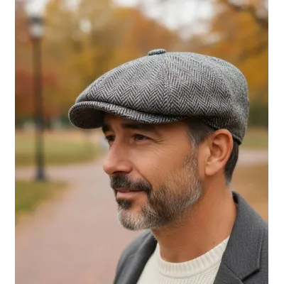 Casquette Plate Montmartre Harris Tweed Grise - Flechet
