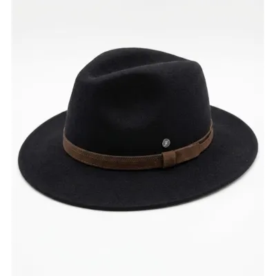 Chapeau Traveller Gianni Cache-Oreilles Feutre Noir avec ruban Marrone - Fléchet