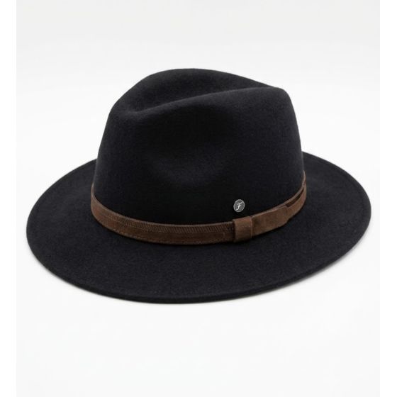 Chapeau Traveller Gianni Cache-Oreilles Feutre Noir avec ruban Marrone - Fléchet