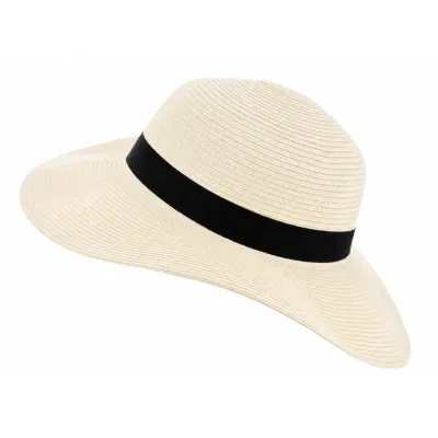 Chapeau Capeline Rhodes Paille Naturel Ruban Noir - Traclet