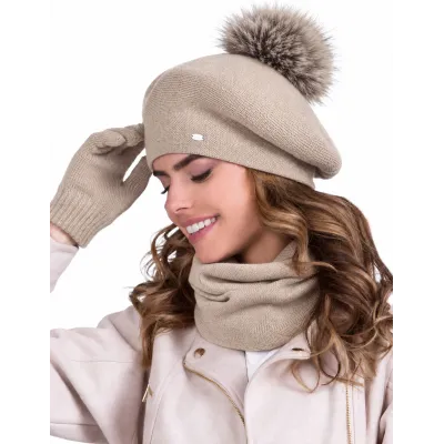 Béret Femme Bella à Pompon Beige - Traclet