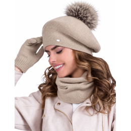 Women's Bella Beige Pompom Beret - Traclet