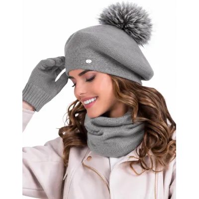 Béret Femme Bella à Pompon Gris - Traclet réf 24534 chapellerie Traclet