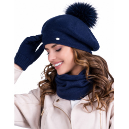 Béret Femme Bella à Pompon Marine - Traclet