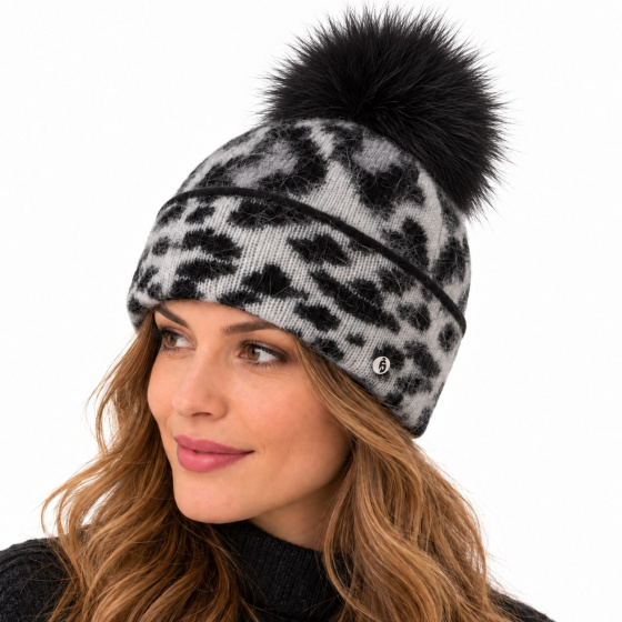 Rozmiar Black Leopard Pom-Pom Beanie - Traclet