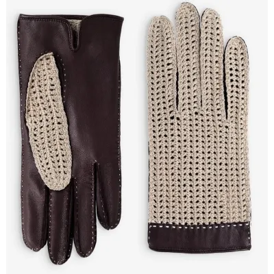 Brown Leather & Cotton Driving Gloves - Glove Story Reference: 8908 | Chapellerie Traclet