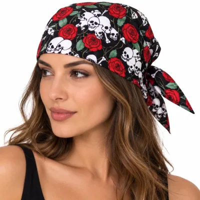 Black Cotton Skull & Roses Bandana - Traclet. Reference: 24621| Traclet Hat Shop