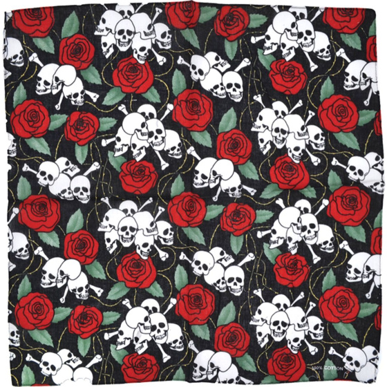 Bandana Skull & Roses Noir Coton - Traclet