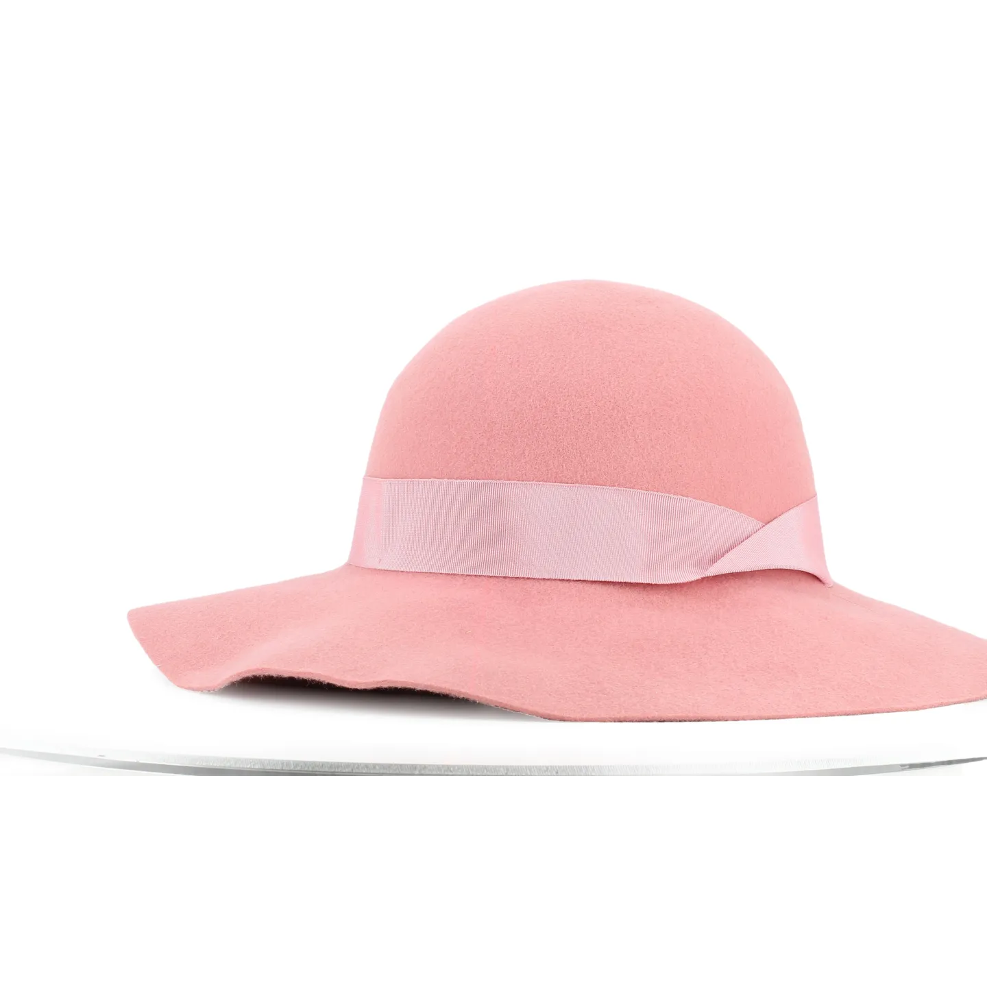 Pink Wool Felt Wide-Brim Hat Made in France - Ref 14637