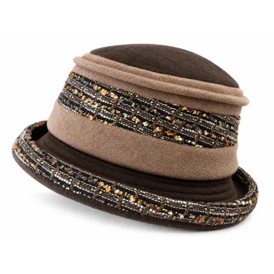 Women's Klimt Camel and Brown Fleece Hat - Traclet