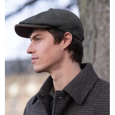 Casquette Plate Basile Cuir Olive - Flechet