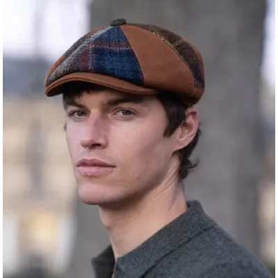 Chambéon Irish Patchwork Wool & Leather Cap - Fléchet, Ref: 24649| Chapellerie Traclet