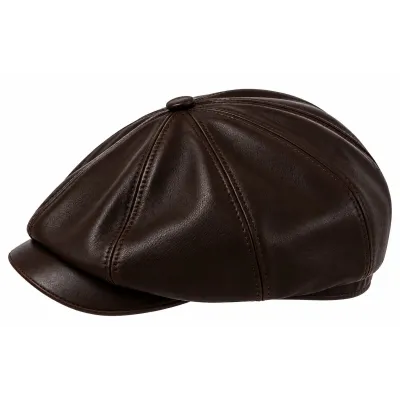 Hatteras Chester Dark Brown Nappa Leather Cap - Traclet Ref: 24662| Traclet Hat Shop