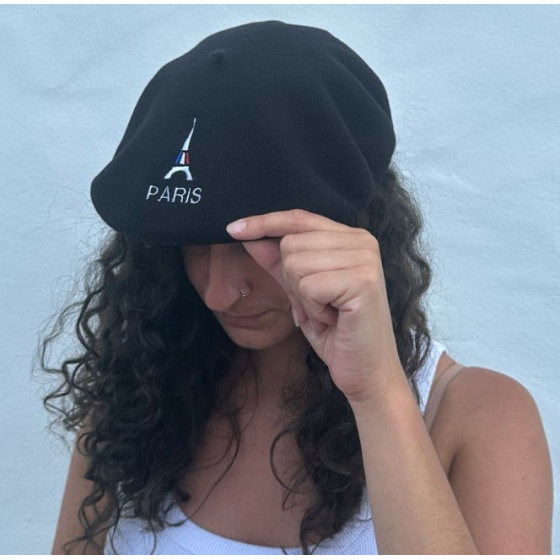 Black Beret with Embroidered Eiffel Tower - Le Béret Français