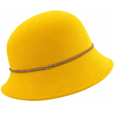 Natalina Yellow Wool Felt Cloche Hat - Traclet